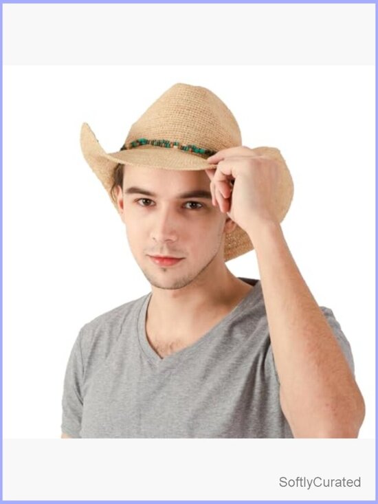 Raffia Straw Cowboy Hat, Crocheted Sun Hat, Beach Hat, Foldable main image 5